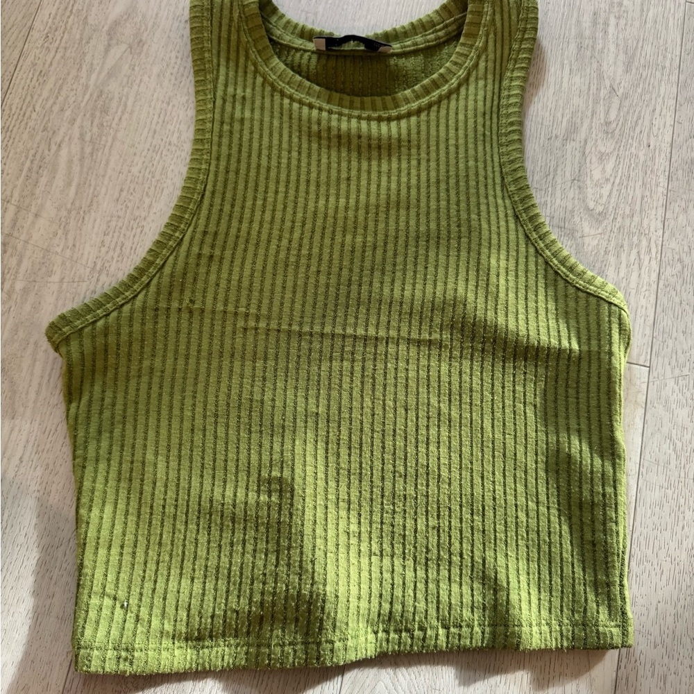 Bershka Sage Green Ribbed Tank Top
